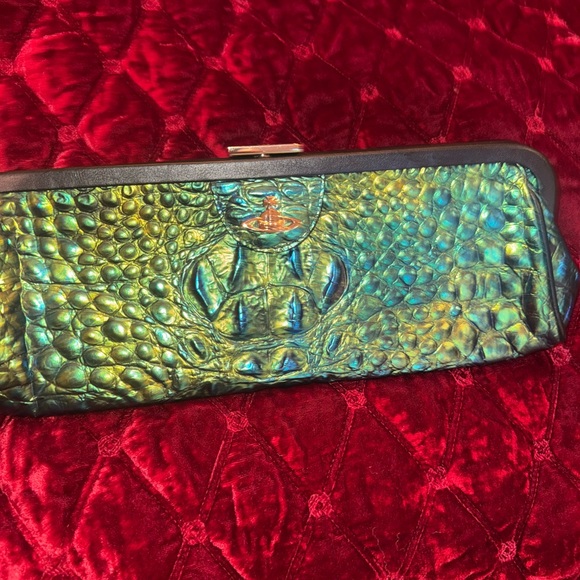Vivienne Westwood metallic Green Clutch alligator skin rare! - Picture 7 of 8